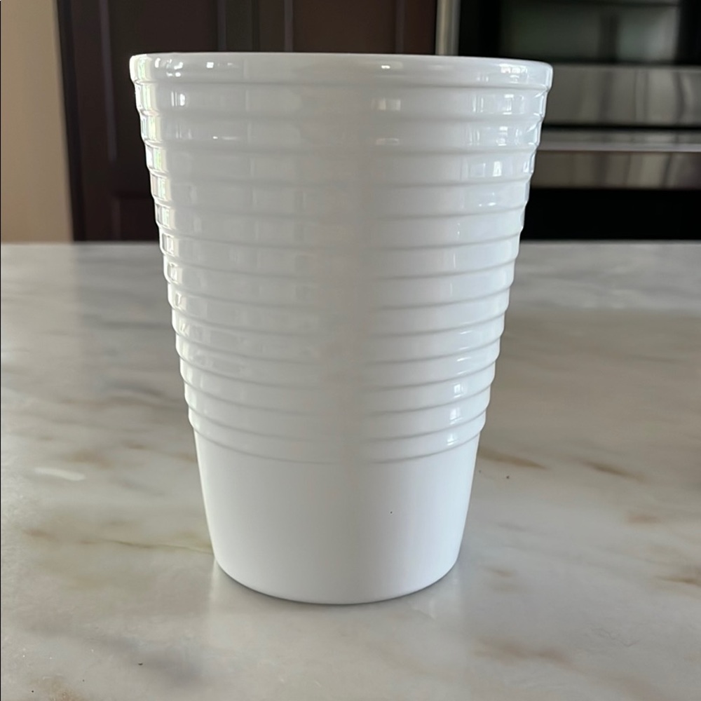 White Ribbed Ceramic Vase, Planter or Flower Pot